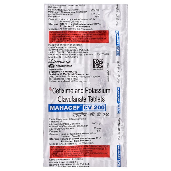 Mahacef CV 200mg Tablet 6'S