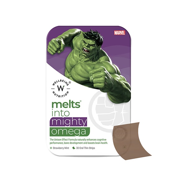 Wellbeing Nutrition Marvel Marvel Hulk Melts Kids Vegan Algae Omega-3(EPA and DHA) Alpha GPC Lutein (30 Strips)
