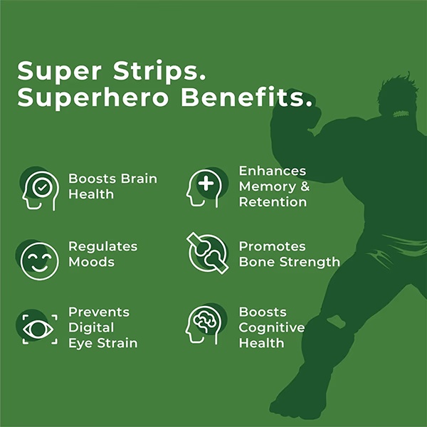 Wellbeing Nutrition Marvel Marvel Hulk Melts Kids Vegan Algae Omega-3(EPA and DHA) Alpha GPC Lutein (30 Strips)