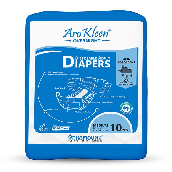 AroKleen Overnight Disposable Adult Diapers (M) (71.1 cm - 101.6 cm) (Pack of 6 x 10's) 1's