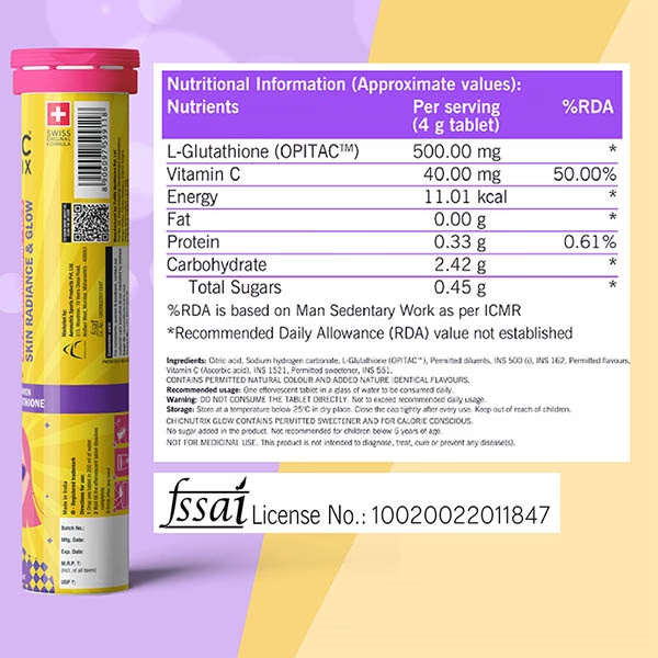 Chicnutrix Glow - Japanese Glutathione and Vit C Skin Brightening - Black Current - 20 Tablets 1's