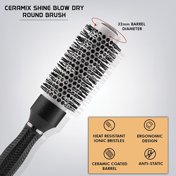 Vega Professional Ceramix Shine Blow Dry Round Brush (32mm Hair Brush) (VPPHB-02) 1's