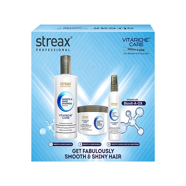 Streax Professional Vitariche Smooth & Shine Post Care Combo Kit ( Shampoo + Masque + Serum) 600 ml