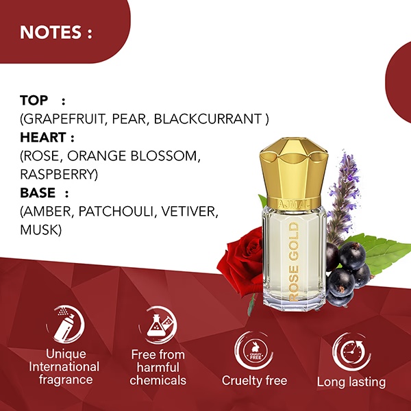 Ajmal Rose Gold Concentrated Perfume Free From Alcohol for Unisex 5 ml