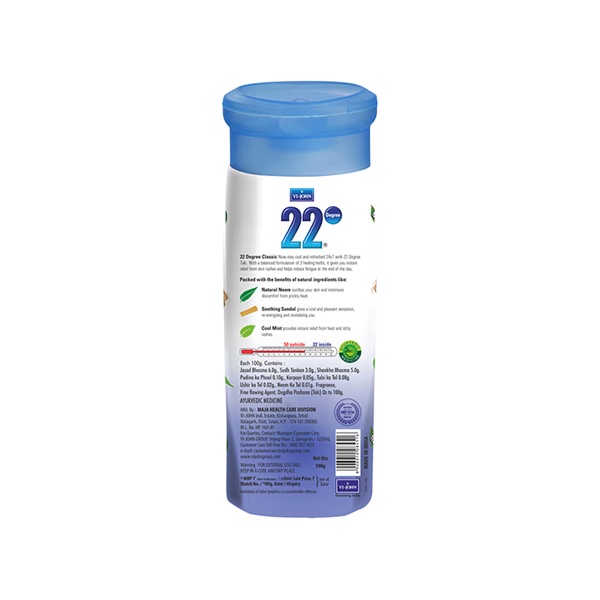 VI-John 22 Degree Ayurvdic Cooling Talc Beat Heat Talc (Neem, Sandal and Mint) 100 gm
