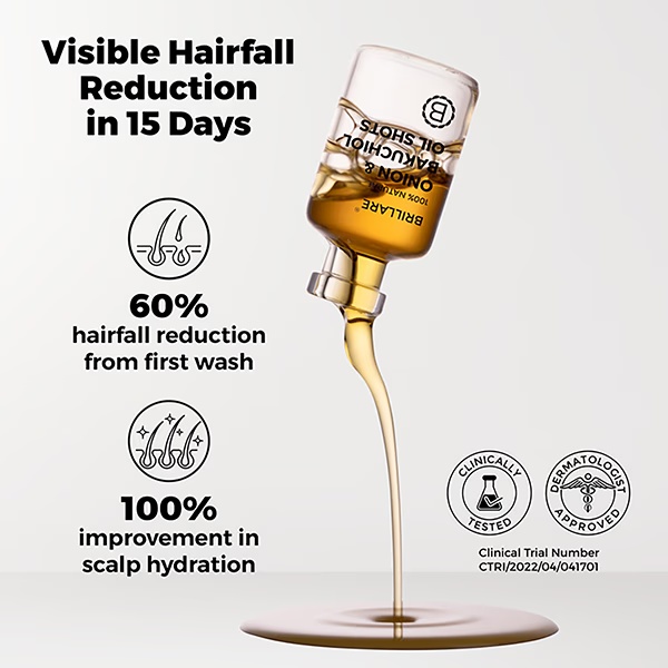 Brillare Onion & Bakuchiol Oil Shots For Hair Fall Reduction 48 Ml