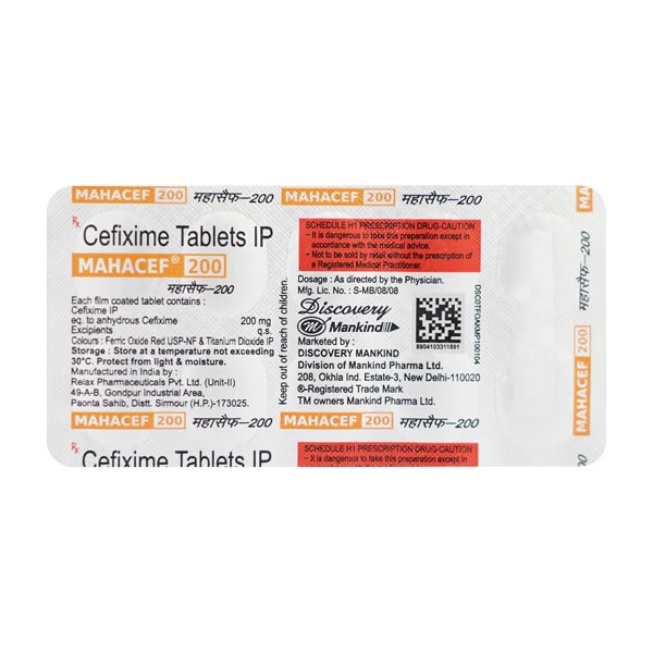 Mahacef 200mg Tablet 10'S