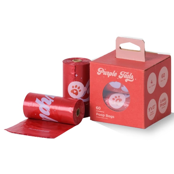Purple Tails Dog Poop Bag Rolls - Strawberry 60's