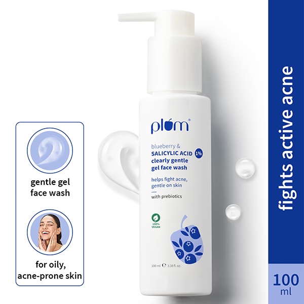 Plum 1% Salicylic Acid Gentle, Non-Drying Face Wash With Blueberr Helps Fight Active Acne 100 ml