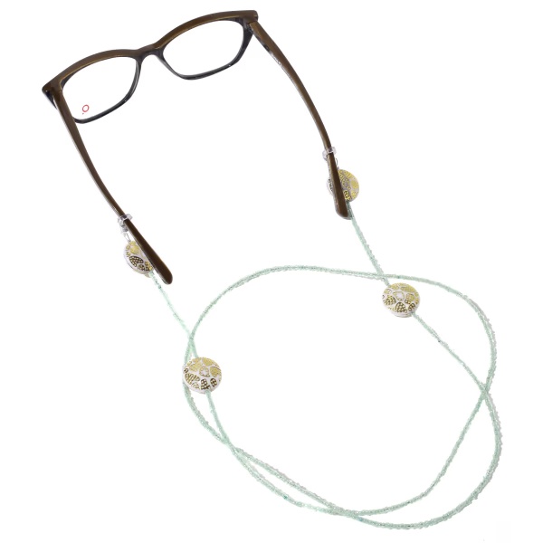 Modisch Green Beads With White Circle Stones With Golden Print Sunglasses Chain (JC-1402-Green) 1's