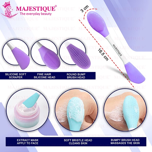 Majestique Facial Head Band, Dual Sided Silicone Brush with Makeup Remover Sponge - Multicolor 1's