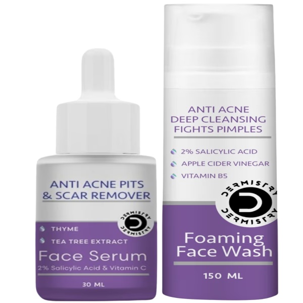Dermistry 2% Salicylic Acid Anti Acne Foaming Face Wash 150 ml + Anti Acne Pits and Scar Remover Face Serum 30 ml