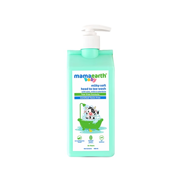 Mamaearth Milky Soft Head to Toe Wash With Oats, Milk, and Calendula for Babies- 2-in-1 Tear-Free Body Wash & Shampoo, Moisturizes and Soothes Skin 400 ml