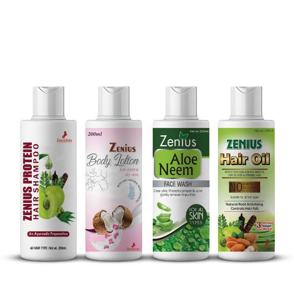 Zenius Protein Hair Shampoo 200 ml + Body Lotion for Extra Dry Skin 200 ml + Aloe Neem Face Wash 200 ml + Hair Oil 200 ml 1's