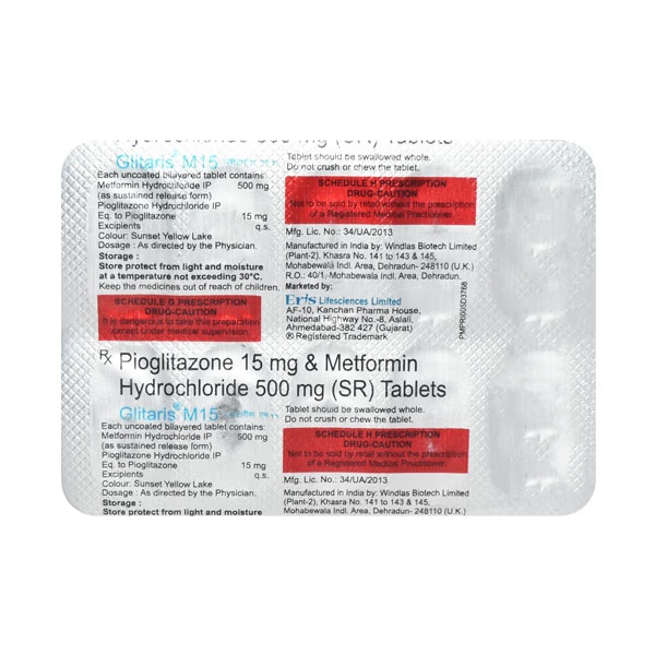 Glitaris M 15mg Tablet 10'S