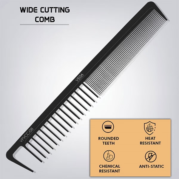 Vega Professional Wide Cutting Comb (Carbon Anti-Static Black Line Hair Comb) (VPVCC-08) 1's