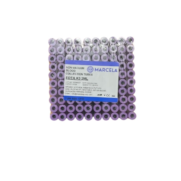 Marcela EDTA K3 Non Vacuum Blood Collection Tubes 2 ml 100's