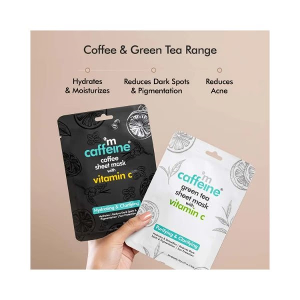 mCaffeine Hydrating & Clarifying Face Sheet Masks with Green Tea & Coffee - Value 120g 6's