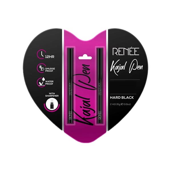 RENEE Kajal Pen with Sharpener - Hard Black 0.35gm each 2's