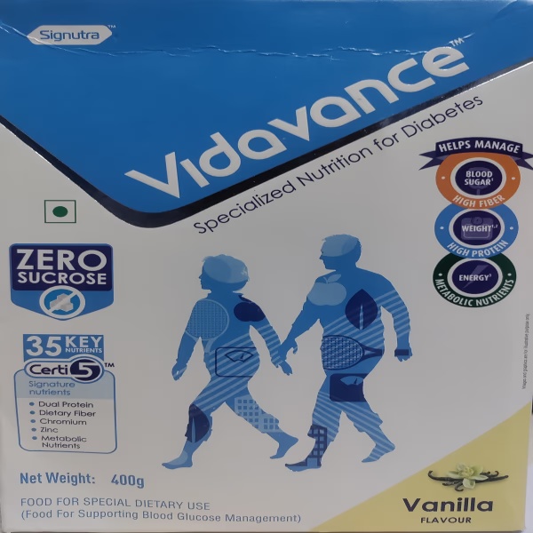 Vidavance Zero Sucrose Specialized Nutrition Supplement Powder for Diabetes Refill - Vanilla Flavour 400 g