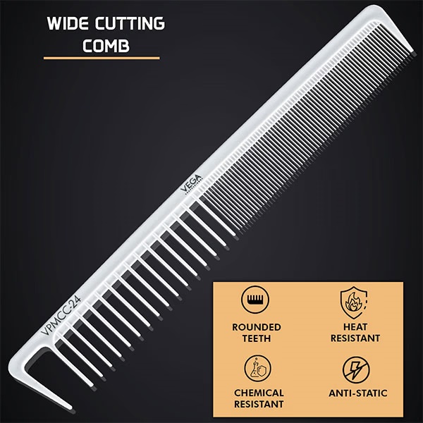 Vega Professional Wide Cutting Comb (Carbon Anti-Static White Line Hair Comb) (VPMCC-24) 1's
