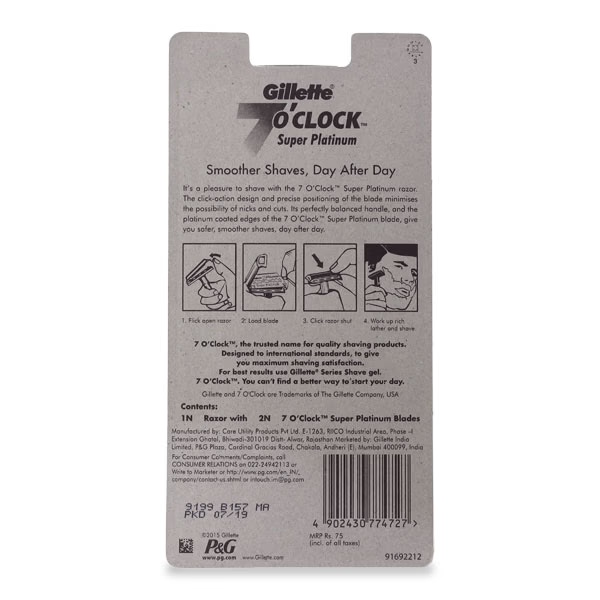 Gillette 7 'o' Clock Super Platinum Razor + 2 Blades