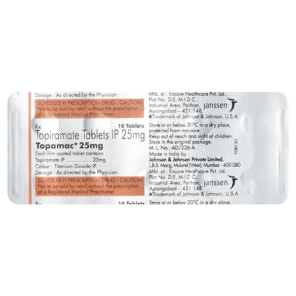 Topamac 25mg Tablet 10'S
