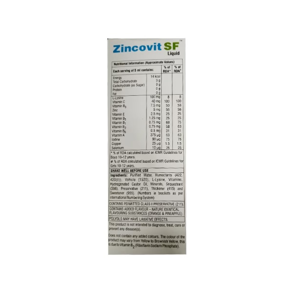 Zincovit SF Sugar Free Liquid 200ml