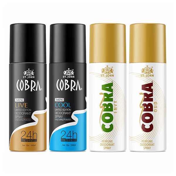 St. John Live Limited Deodorant Spray 150 ml + Cool Limited Deodorant Spray 150 ml + Cobra Envy Deodorant Spray 150 ml + Cobra Oud Deodorant Spray 150 ml