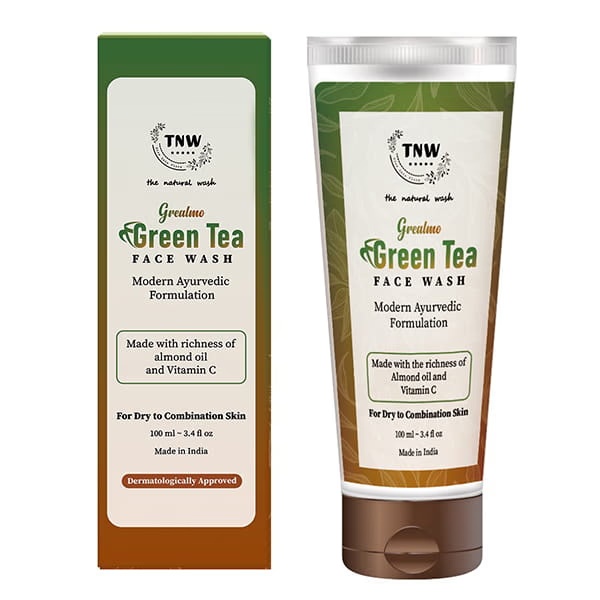 The Natural Wash Grealmo Green Tea Face Wash Pure Natural with Almond Oil & Vitamin C For Dry To Combination Skin 100ml