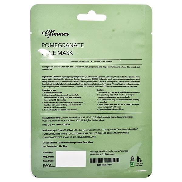 Glimmer Face Sheet Mask Aloe Pomegranate 1's