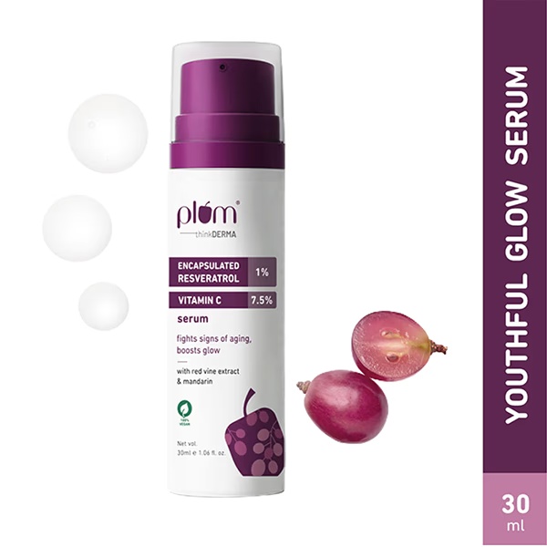 Plum Thinkderma 1% Encapsulated Resveratrol & 7.5% Vitamin C Face Serum Boosts Glow 30ml
