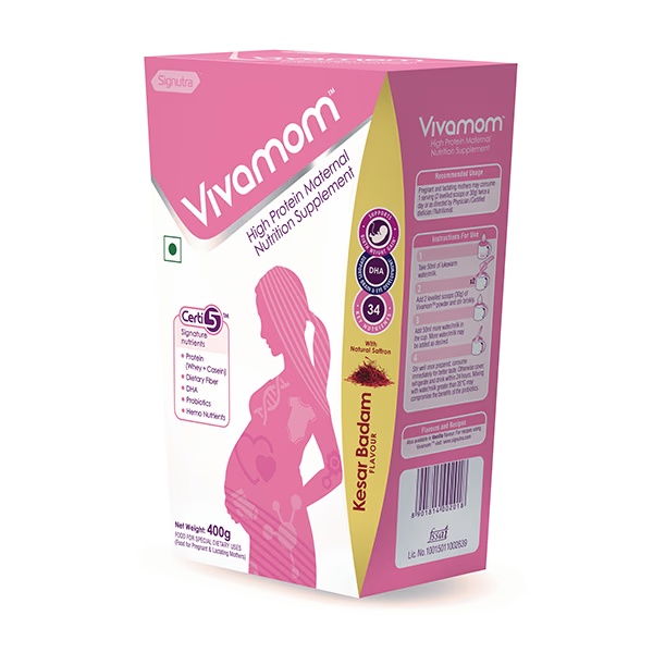 Vivamom High Protein Maternal Nutrition Supplement Powder Refill Gluten Free - Kesar Badam Flavour 400 g