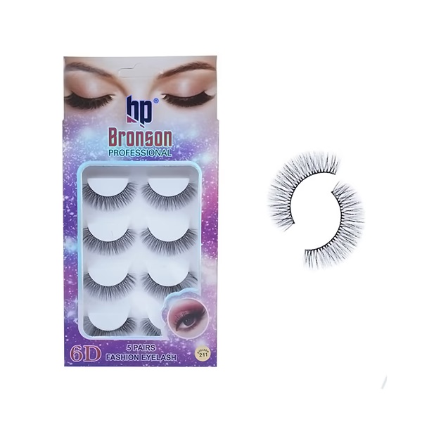 Bronson Professional False Eyelashes Set of 5 Pair 6D Long and Natural 211 Fake False Lashes 1's