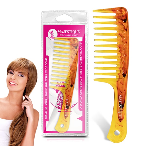 Majestique Premium Long Handle and Extra Wide Comb for Detangler Shampoo Comb - Multicolor 1's