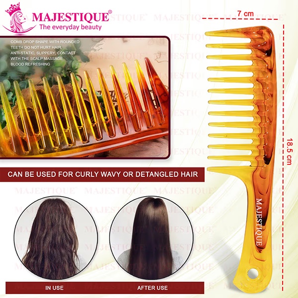 Majestique Premium Long Handle and Extra Wide Comb for Detangler Shampoo Comb - Multicolor 1's