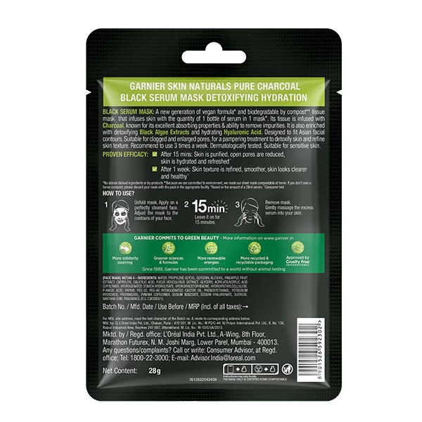 Garnier Skin Black Serum Mask - Pure Charcoal 28 gm