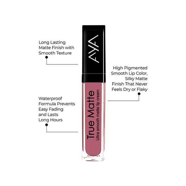 Aya True Matte Liquid Lipstick - Ultra Smooth Matte Lip Cream - 06 Pink Nude 6 ml