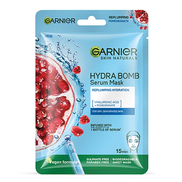 Garnier Skin Naturals, Hydra Bomb, Serum Mask Replumping Pomegranate For Dry , Dehydrated Skin 28gm