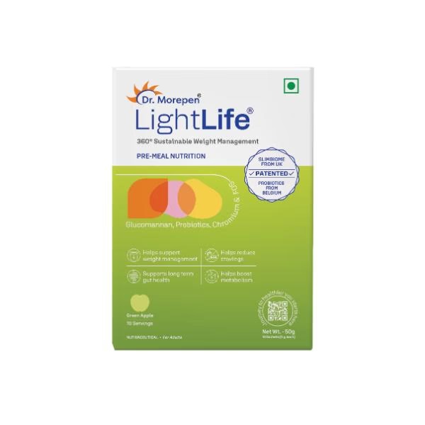 Dr. Morepen LightLife Pre-Meal Nutrition Sachets - Green Apple Flavour (Pack Of 10 x 5 g)