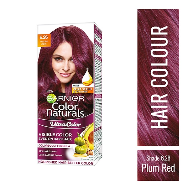Garnier Color Naturals Ultra Color Creme Riche Hair Color, Plum Red 6.26 with 3 Oils + Fruit Serum 55ml+50gm 1's