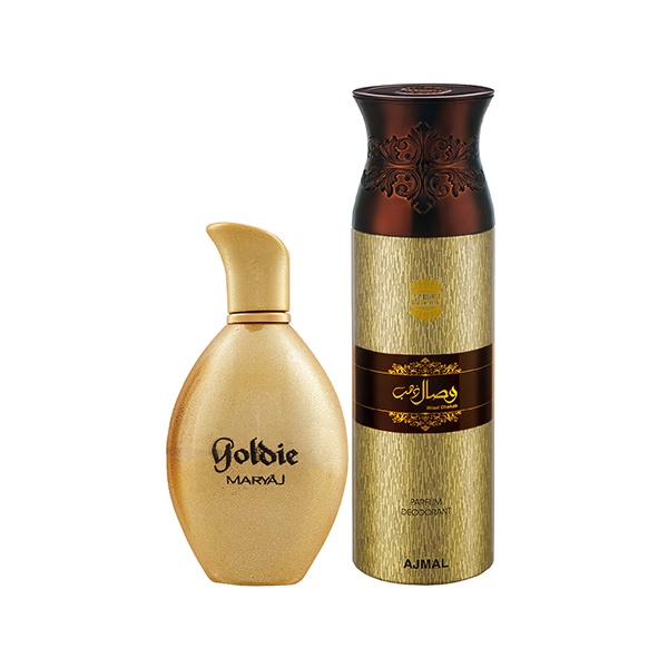 Maryaj Goldie EDP Fruity Floral Perfume And Ajmal Wisal Dhahab Deodorant Fruity Floral Fragrance 300 ml