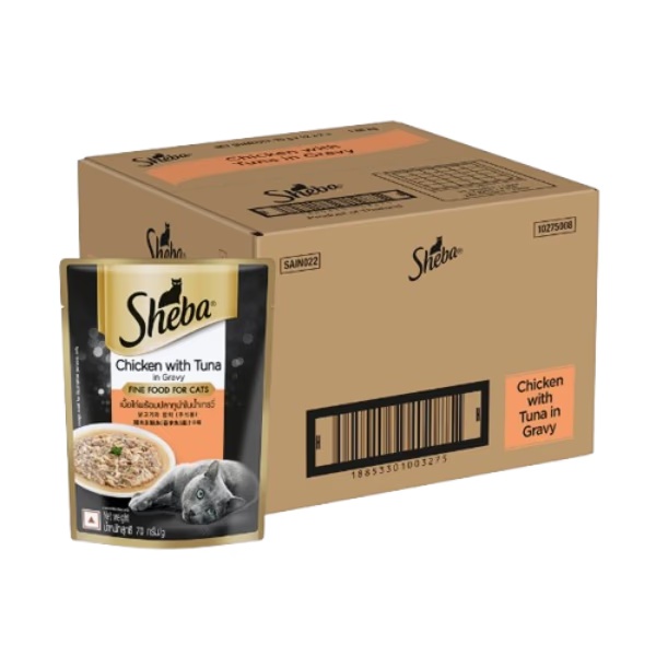 Sheba Fine Food for Cats - Chicken with Tuna in Gravy (Pack of 70 gm x 28)