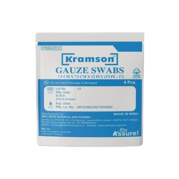 Wellness Kramson Gauze Swab (7.5 Cm x7.5 Cm x 12 Ply) 4's