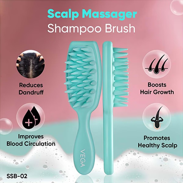 Vega Hair Scalp Massager Shampoo Brush for Manual Head Massager for Men and Women, (SSB-02) 95 gm