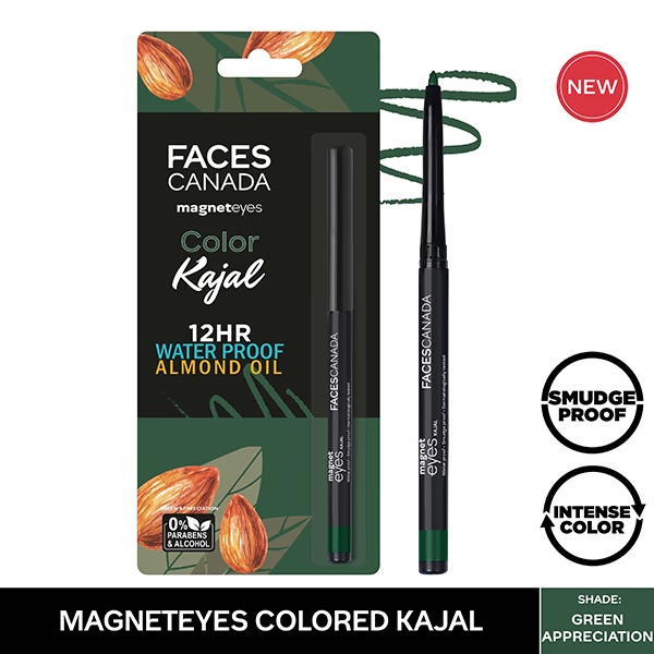 Faces Canada Magneteyes Color Kajal 12Hr Waterproof Almond Oil Green Appreciation 02 0.30gm