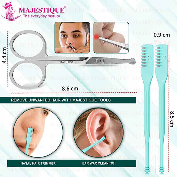 Majestique Nasal Hair Trimmers with Safety Scissor Nose and Ears Grooming Kits Multicolor 3's