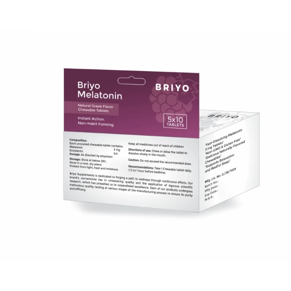 Briyo Melatonin Chewable Tablets - Natural Grape Flavour 50's