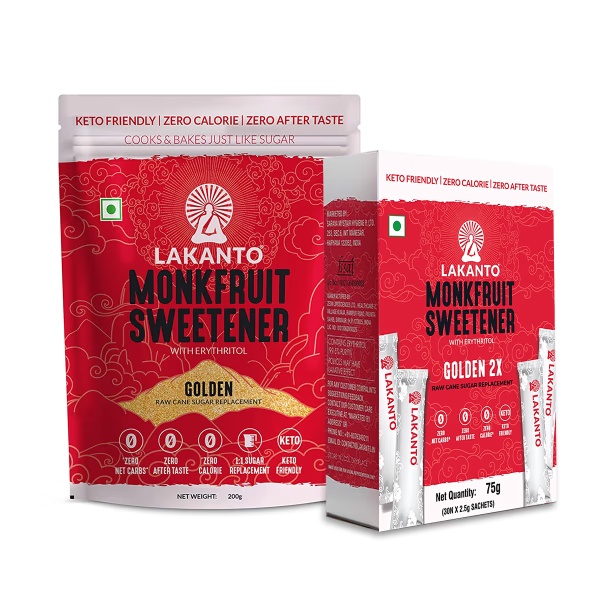 Lakanto Monkfruit Sweetener (Combo Pack Of Golden 2X (30's X 2.5 g) + Golden 200 g) 1's