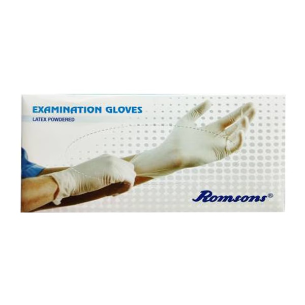 Romsons Latex Powdered Examination Gloves (M) 100's